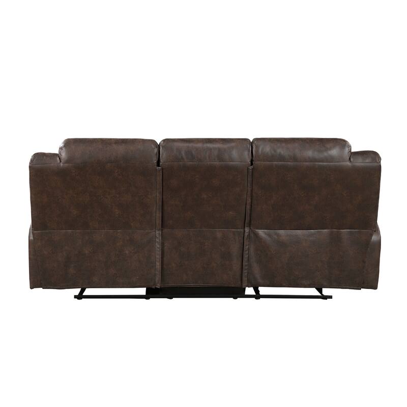 Henry Manual Double Reclining Sofa, Pillow Tuft Dark Brown Microfiber