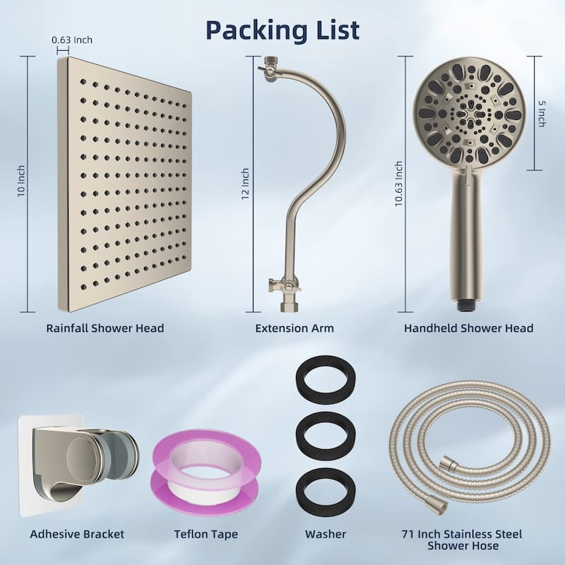 10 Inch Thickness Metal Rainfall Shower Head/Handheld Shower Combo