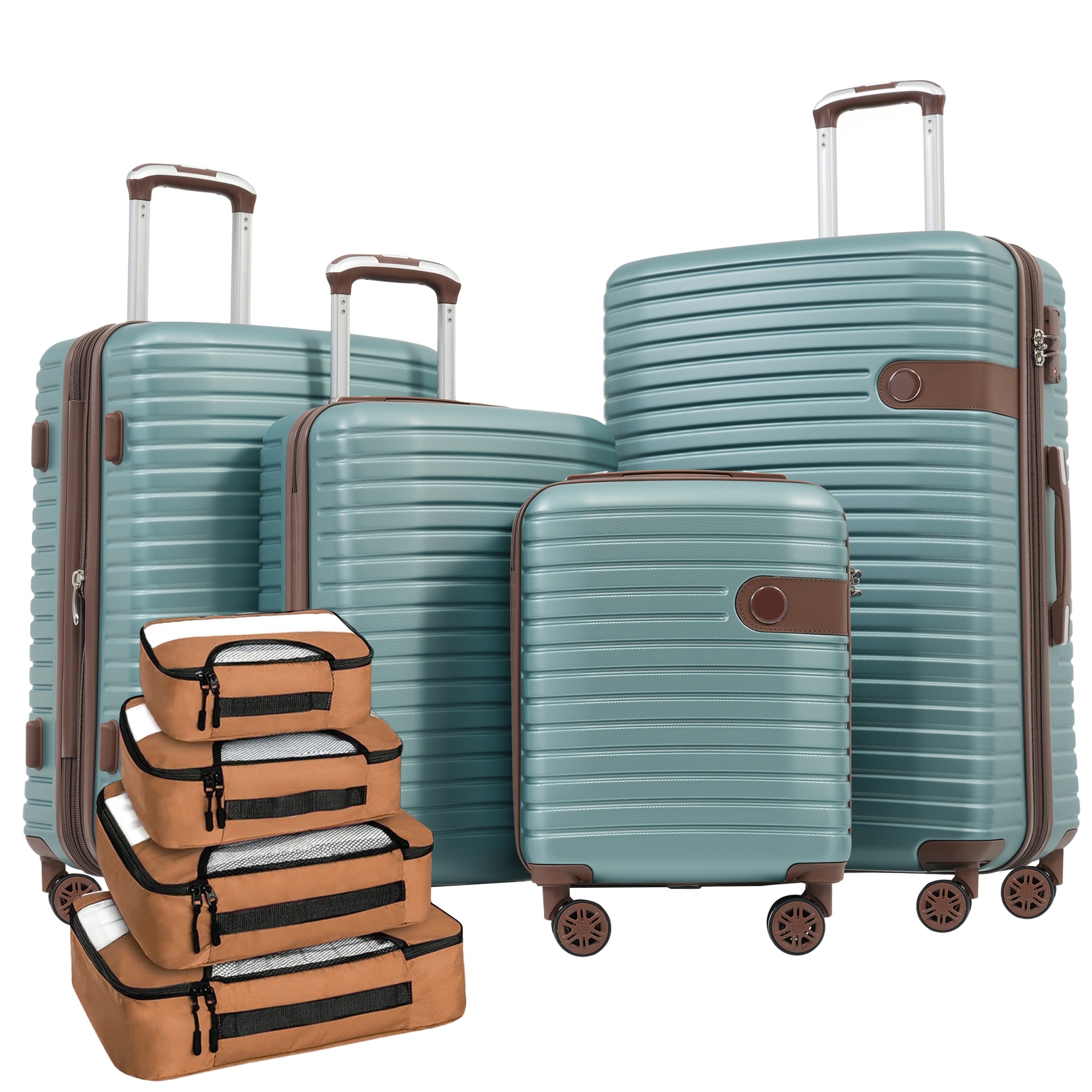 16/20/24/28 4-Piece Modern Expandable Luggage Sets with 4 Storage Bags, Swivel Wheels and TSA Lock for Boarding Travel, Blue
