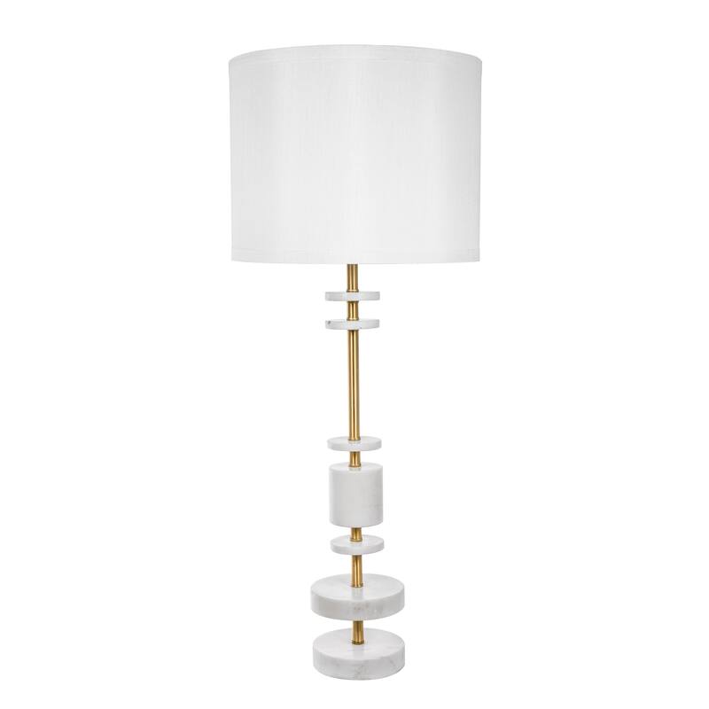 Marble Table Lamp with Brass Frame and White Fabric Shade Modern Vintage Style