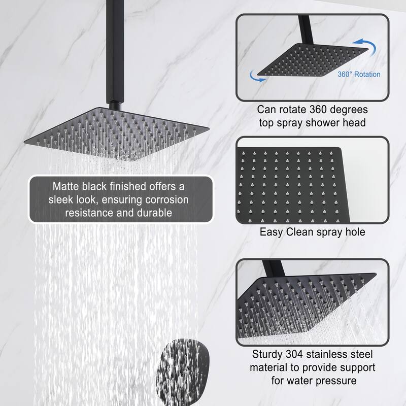Clihome 12'' Ceiling-mounted 3-Functions Pressure Balace Shower System