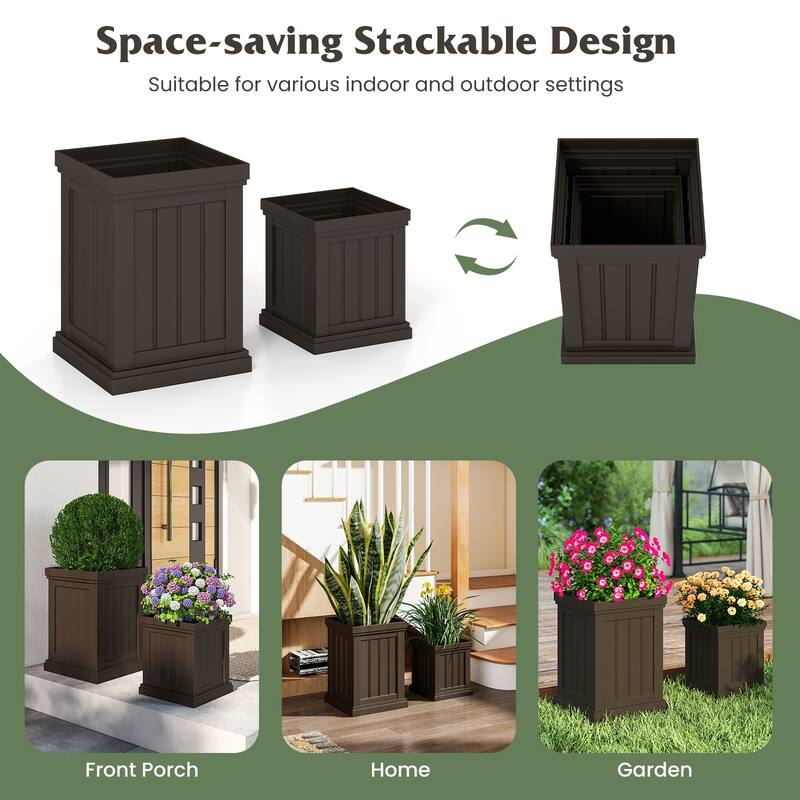 Gymax 19'' Square Plastic Planters Set of 2 w/ Drainage Holes &