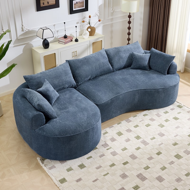 L Shape Sectional Sofa with Curved Chaise Lounge, High-Resilience Sponge Boneless Sofa, Upholstered Sofa with Throw Pillows