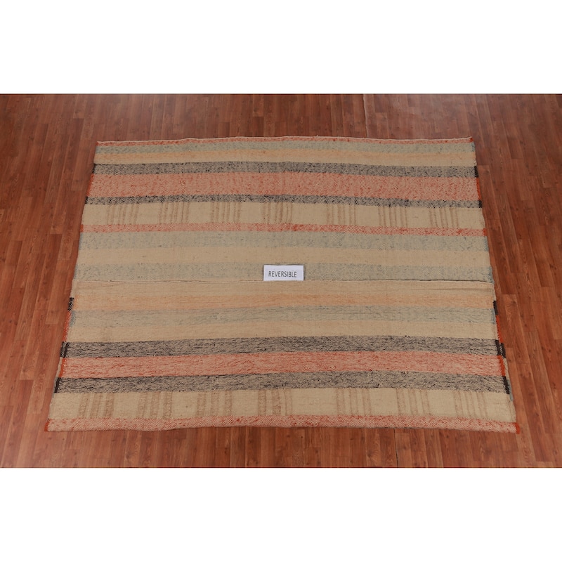 Hand Woven Oriental 100% Jute Carpet Modern Stripe Beige & Ivories Kilim Area Rug - 10' 0'' X 8' 9''