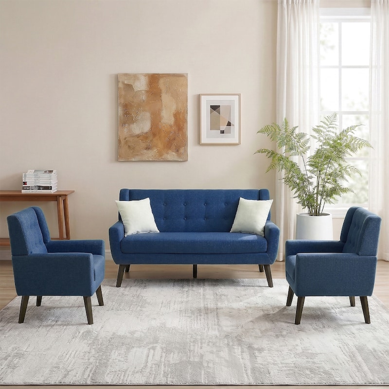 3-Piece Mid-Century Modern Living Room Set with Loveseat and 2 Chairs