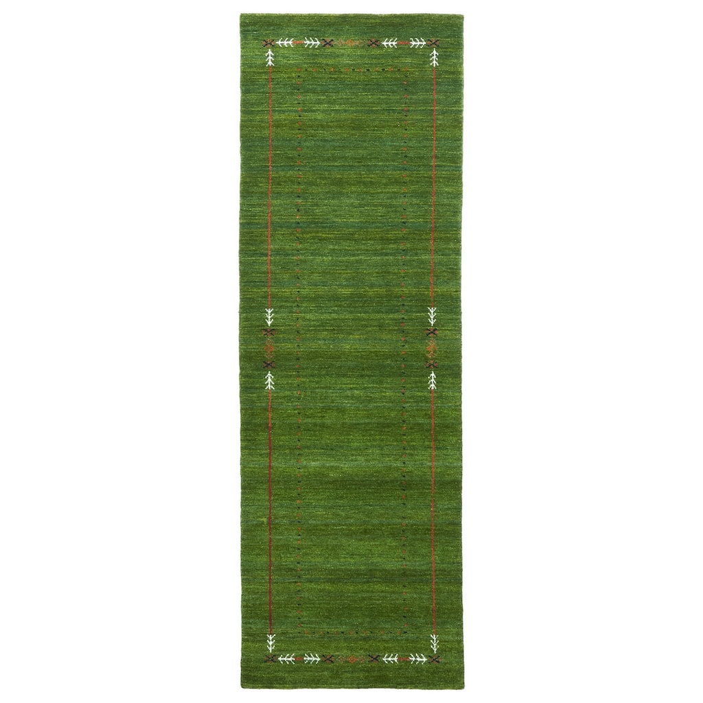 ECARPETGALLERY Hand Loomed Kashkuli Gabbeh Green Wool Rug - 2'7 x 7'10