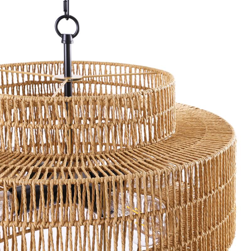 4/6-Light Boho 3-Tier Hand Woven Rattan Drum Chandelier