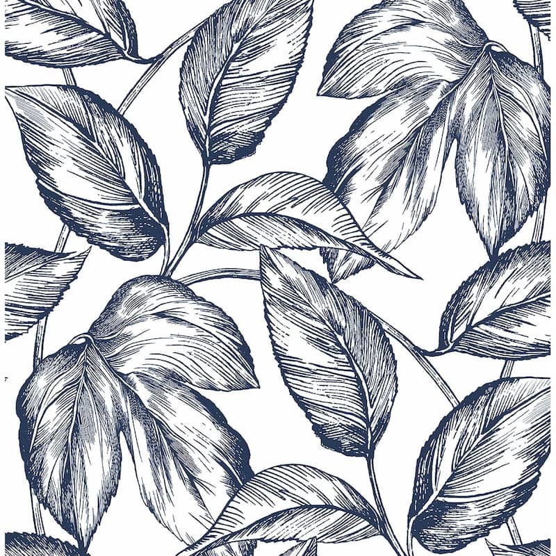 NextWall Sketched Leaves Peel and Stick Wallpaper - 20.5 in. W x 18 ft. L - Navy Blue