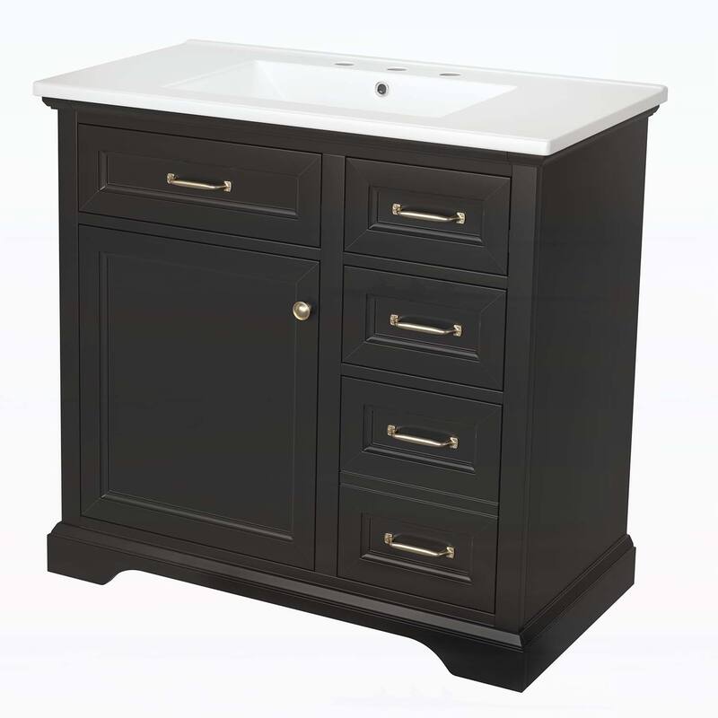 Freestanding Vanity Set with 2 Tip-out Drawers, Soft Close Door Hinges