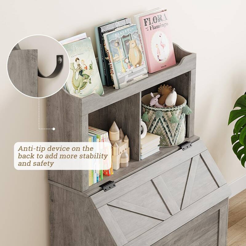Kids Bookshelf and Storage Organizer, Box Chest with -Top Lid, Toddler Bookcase Cabinet