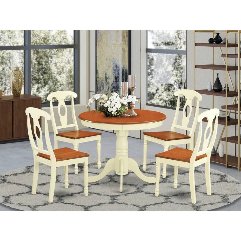 5-Piece Round Buttermilk and Cherry Finish Solid Wood Top Dining table with 4-Chairs with