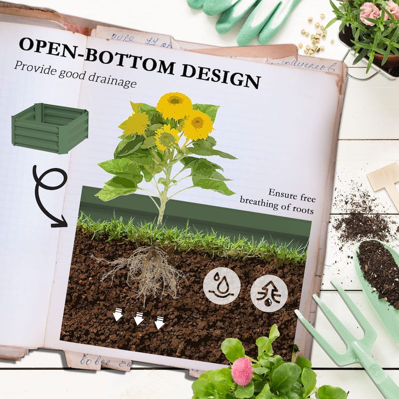 Modern Minimalist Garden Bed with Tomato Cage and Open Bottom, for Climbing Vines Vegetables Garden Patio, Green - 8' x 10'
