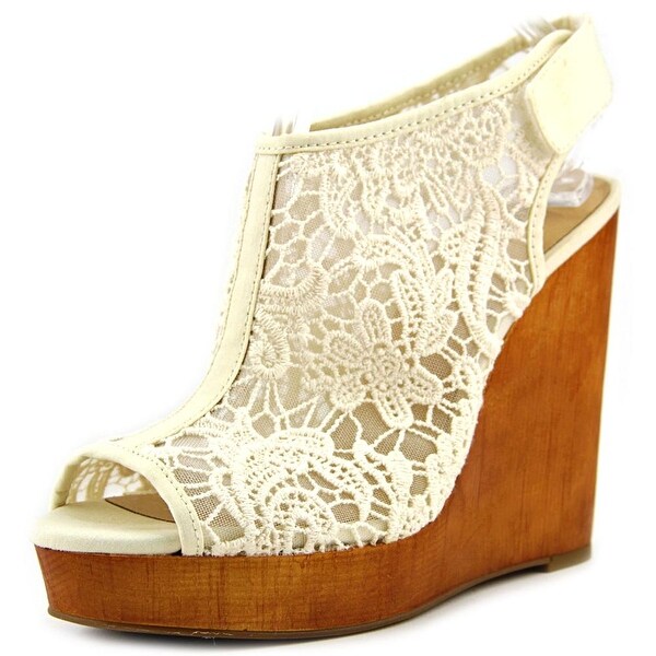 Lucky Brand Rezdah2 Women Open Toe Canvas Tan Wedge Heel
