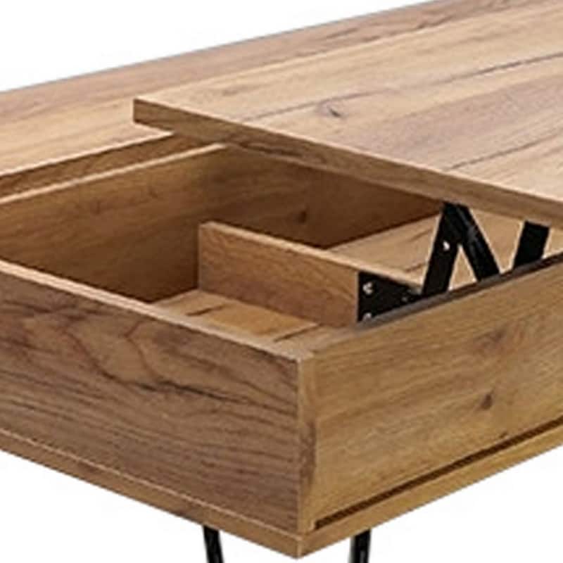 47 Inch Lift Top Coffee Table, Natural Brown Wood, 2 Storage Compartments - 47.25" x 23.5" x 18"