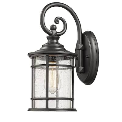 Textured Black/White Outdoor Wall Lantern with Seeded Glass Shade