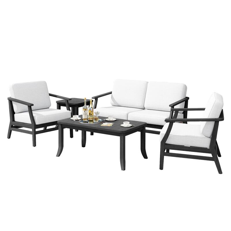 5-Piece Outdoor Teak Wood Patio Conversation Set with Cushions