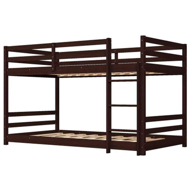 Kids Low Floor Bunk Bed Twin Over Twin With Guard Rails And Stairs