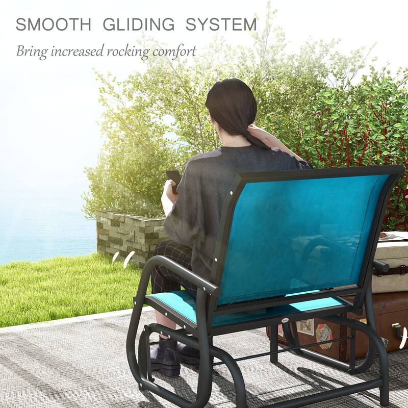 Blue Dark Grey Steel Mesh Patio Glider Chairs Set of 2 with Armrests - 26" W x 27.6" D x 33.5" H