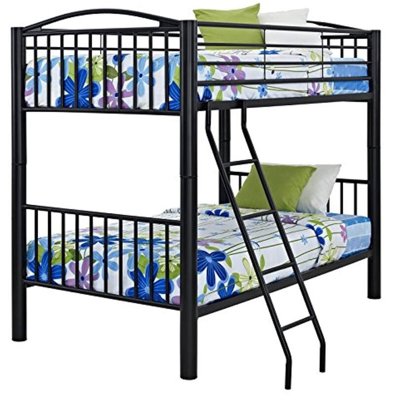 Metal Bunk Bed Twin Full Size Space Saver Step Ladder Included Black