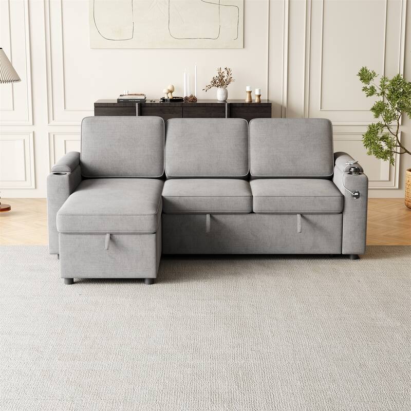 85.8" 2 in 1 Pull Out Sleeper Sofa with Pull Out Bed and Charging Port