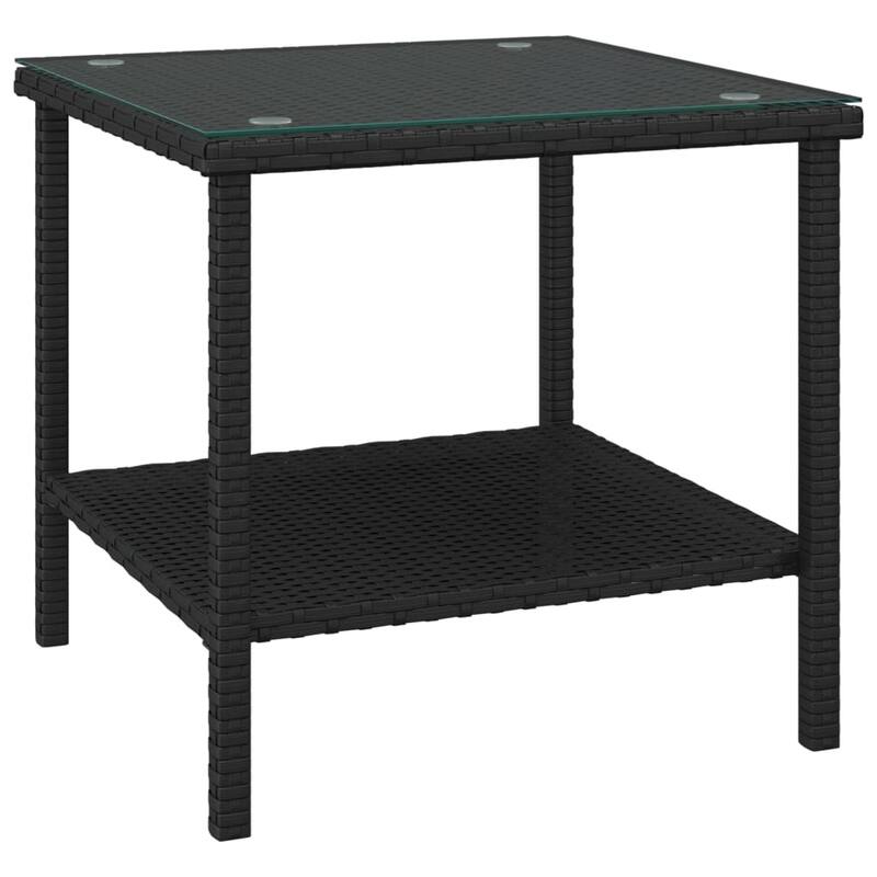 vidaXL Side Table Black/Brown 17.7"x17.7"x17.7" Poly Rattan and Tempered Glass - 17.7" x 17.7" x 17.7"