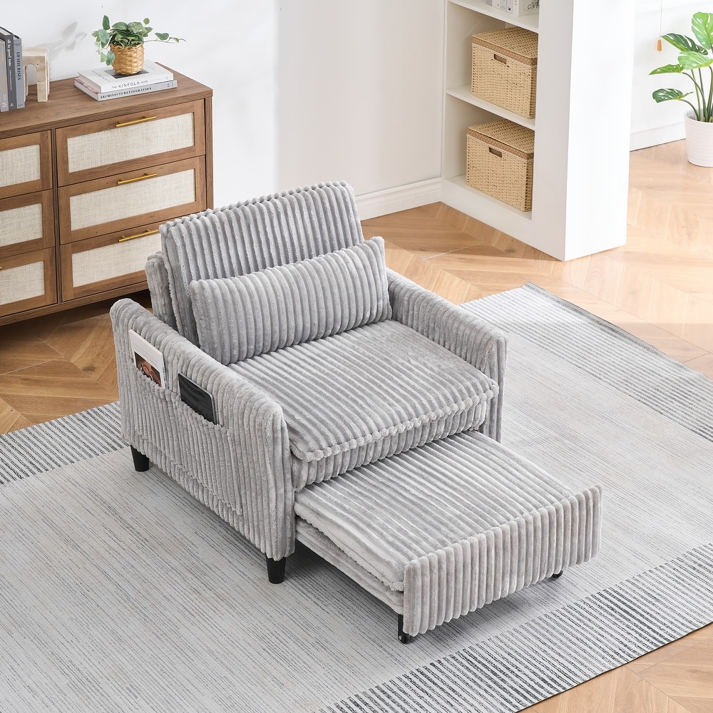 Corduroy Accent Chair Convertible Chaise Lounge, Single Sofa Chair Lounge Chair Pull-out Sleeper Sofa Bed