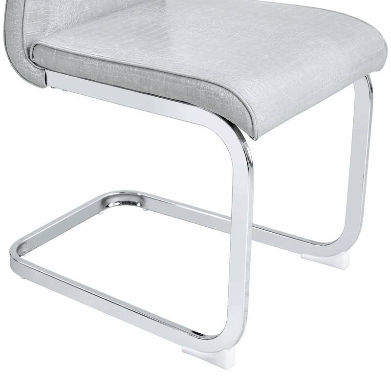 Set of 2 Retro Alligator Skin Upholstered Dining Chairs with Crystal Buckle Design & Faux Leather