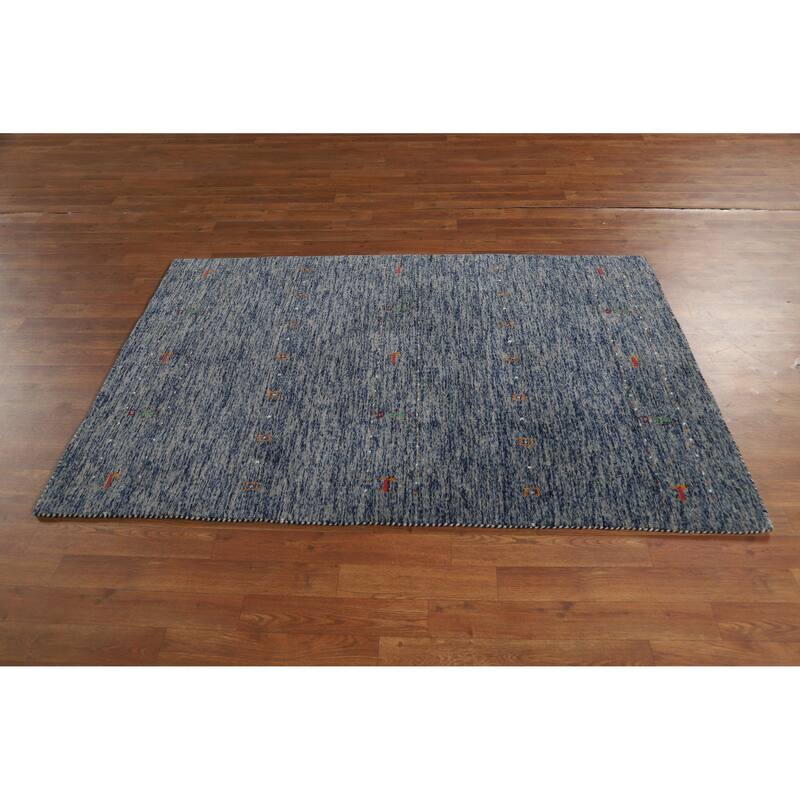 Hand Knotted Oriental 100% Wool Carpet Tribal Animal Pictorial Navy Blue & Blues Gabbeh Area Rug - 5' 10'' X 3' 11''