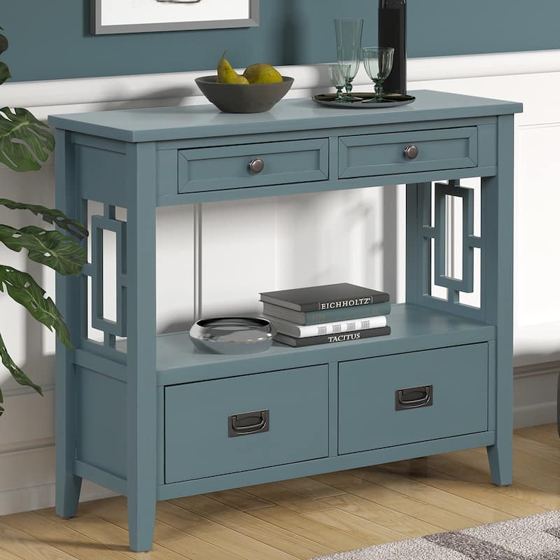 36''Farmhouse Pine Wood Console Table Entry Sofa Table with 4 Drawers & 1 Storage Shelf for Living Room Hallway Kitchen