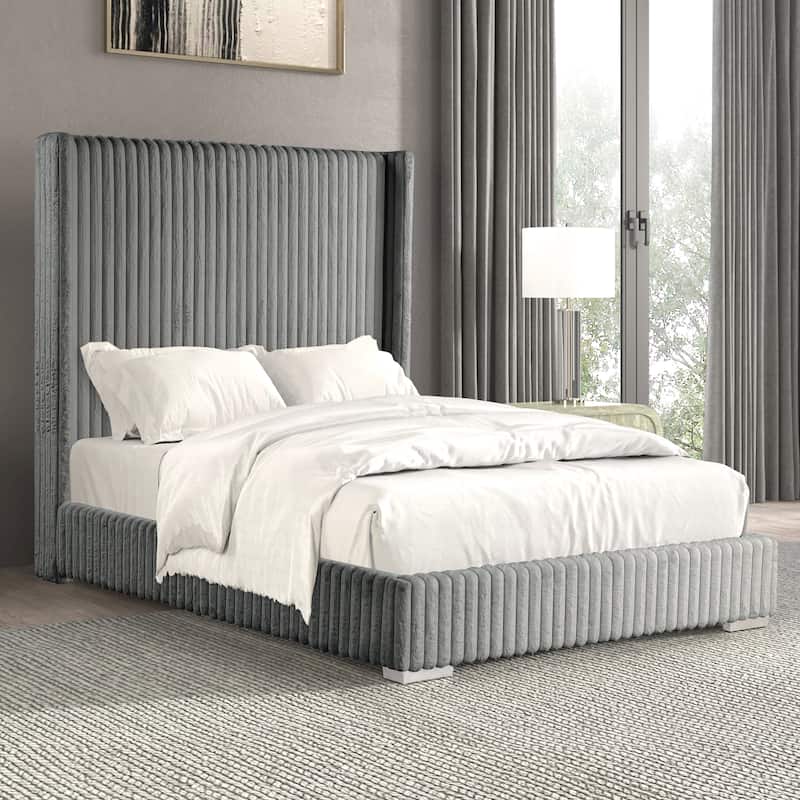 Furniture of America Draper Modern Chenille High Wingback Platform Bed - Grey - Full