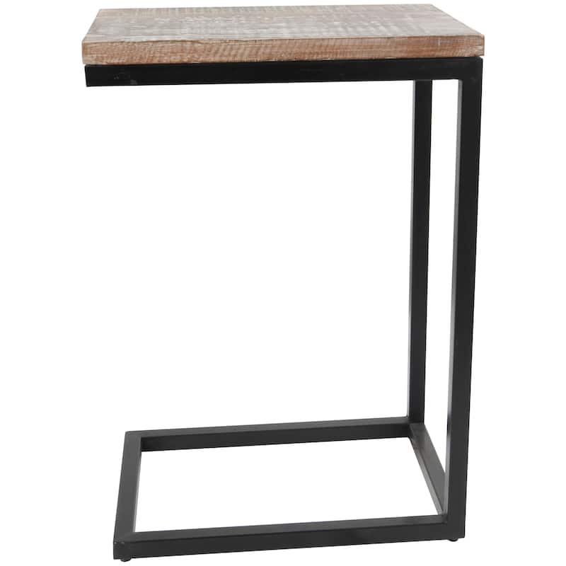 Brown Wood Rustic Accent Table with Black Metal Base