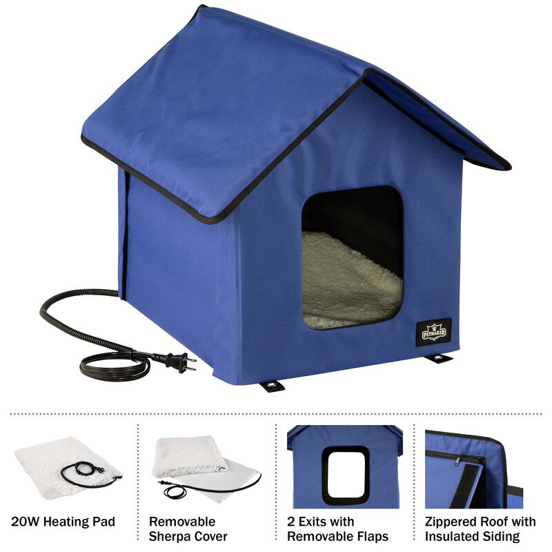 PETMAKER Heated Cat House with Heating Pad and Sherpa Cover