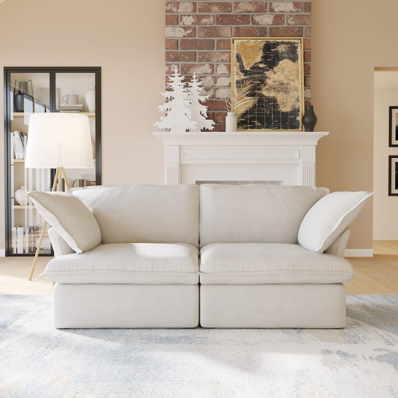 Velvet Sectional Sofa Modern Upholstered Couch Sofa for Living Room - Beige-2 seats