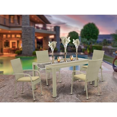 HomeStock 5-Piece Natural Oak Finish Solid Wood Top Dining table with 4 Chairs