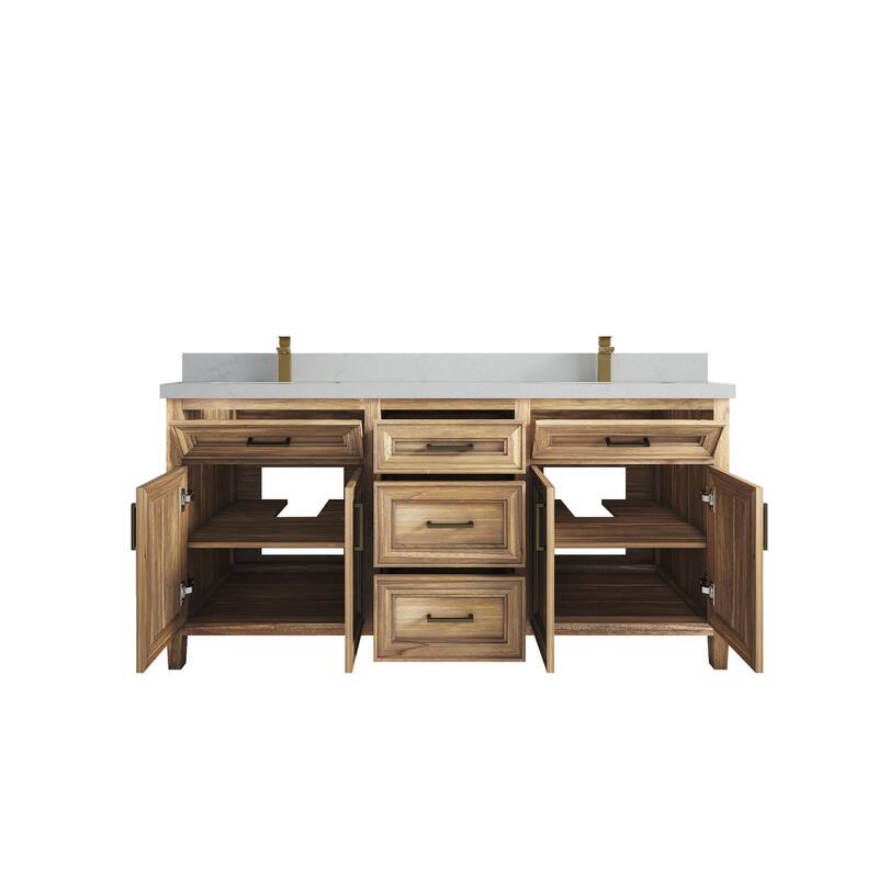 Willow Collections 72 in. W x 22 in. D Santa Monica Teak Double Sink Bathroom Vanity with Countertop