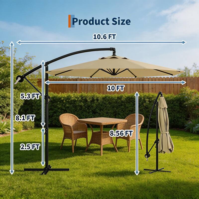 10 ft Offset Patio Umbrella, with with Easy Lift & Tilt Adjustment