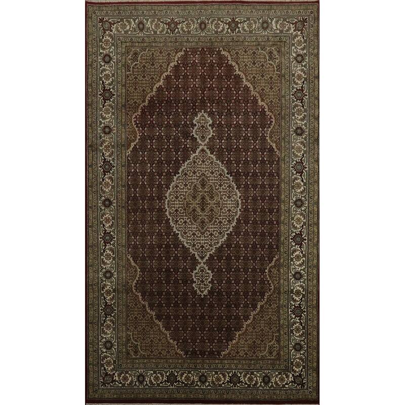Hand Knotted Oriental 100% Wool Carpet Traditional Floral Red Tabriz-Mahi Area Rug - 9' 2'' X 5' 9''