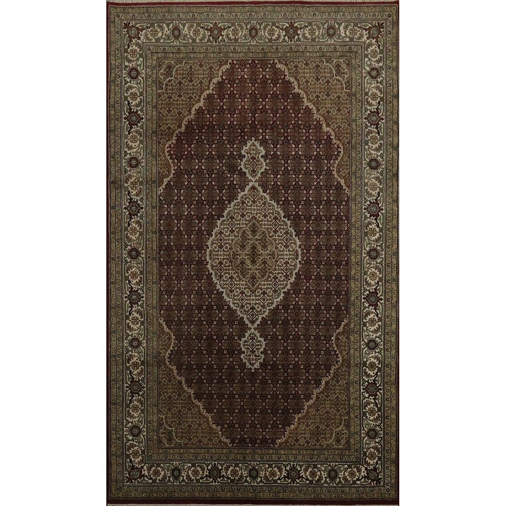 Hand Knotted Oriental 100% Wool Carpet Traditional Floral Red Tabriz-Mahi Area Rug - 9' 2'' X 5' 9''