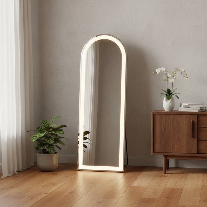 HomeRoots 63" Clear Arch Lighted Freestanding and Wall Mount Frameless Full Length Mirror - 20.00 in. x 63.00 in. x 0.90 in. - 20.00 in. x 63.00 in. x 0.90 in.
