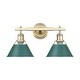 preview thumbnail 2 of 1, Yep by Golden Lighting Orwell 2-light Vanity in Aged Brass and Pine Green shade
