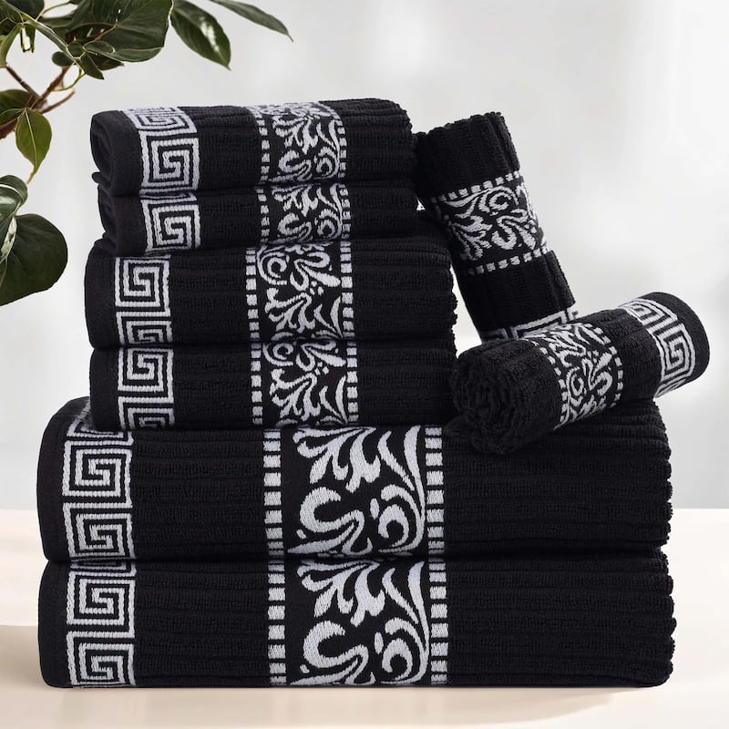 Superior Athens Cotton Floral Border Greek Key 8-Piece Towel Set