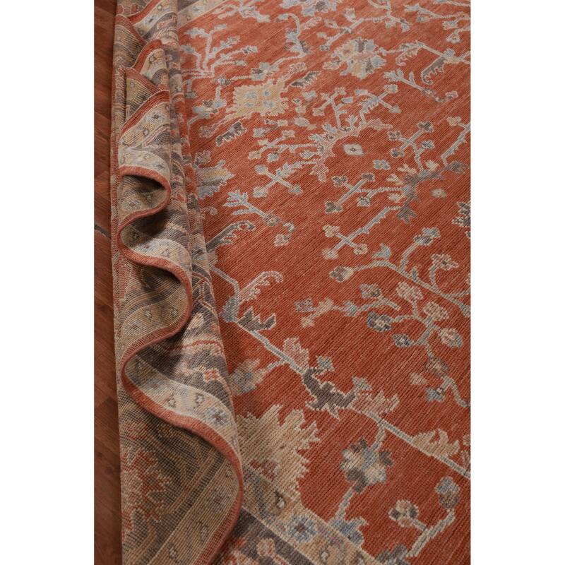 Hand Knotted Oriental 100% Wool Carpet Transitional All-Over Oranges & Rust Oushak Area Rug - 12' 4'' X 9' 3''