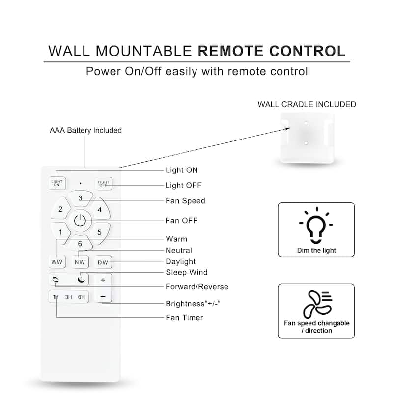YUHAO 56 inch 6 Speed Quiet DC Motor Indoor Matte White Ceiling Fans with Lights and Remote Control