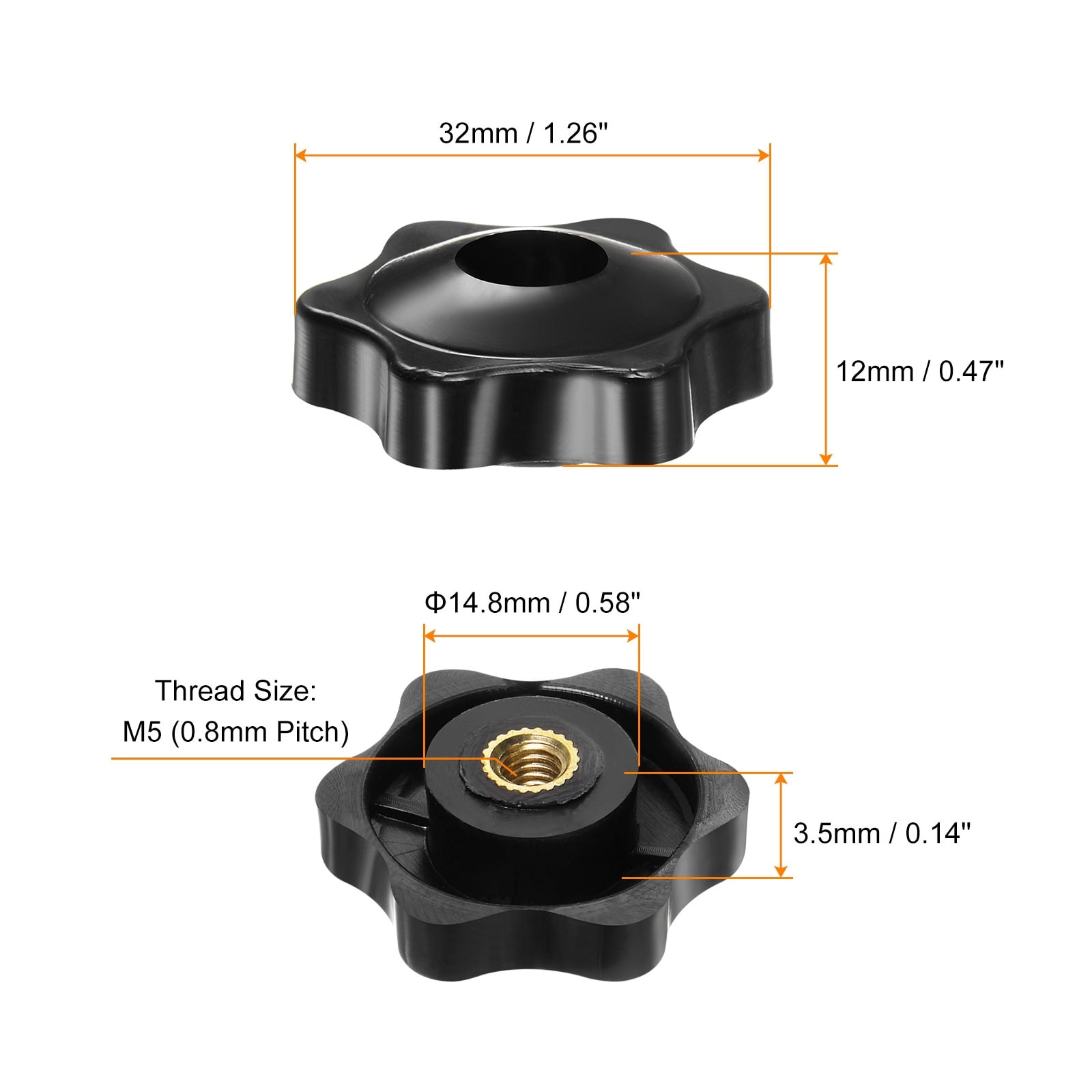 Star Knobs Female Head Plastic Through Hole Screw-in Clamping Handles Threaded Hand Knobs