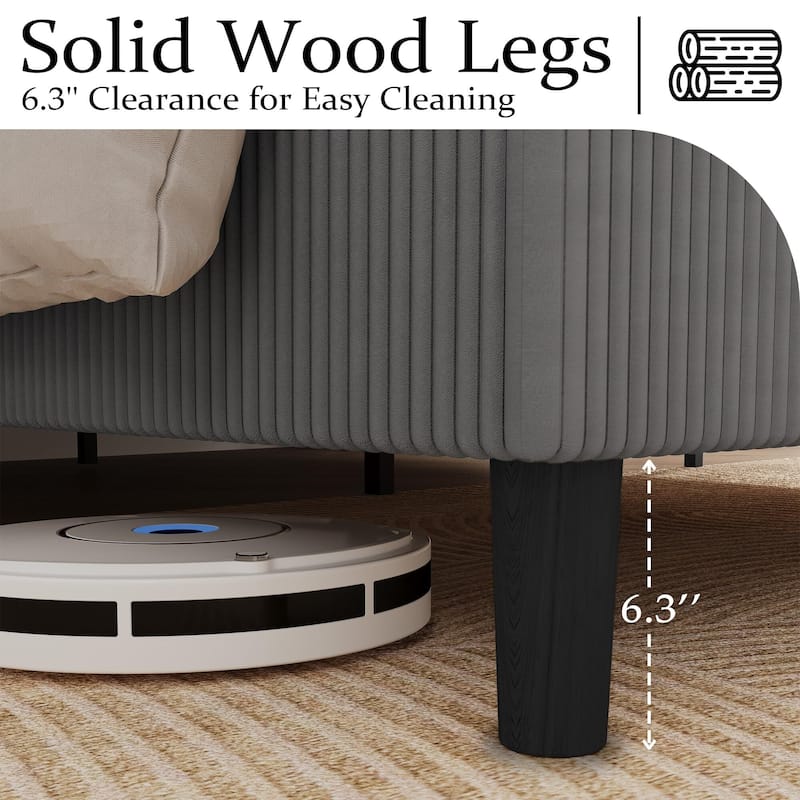Upholstered Corduroy Bed Frame, Bed Frame with Wingback Headboard