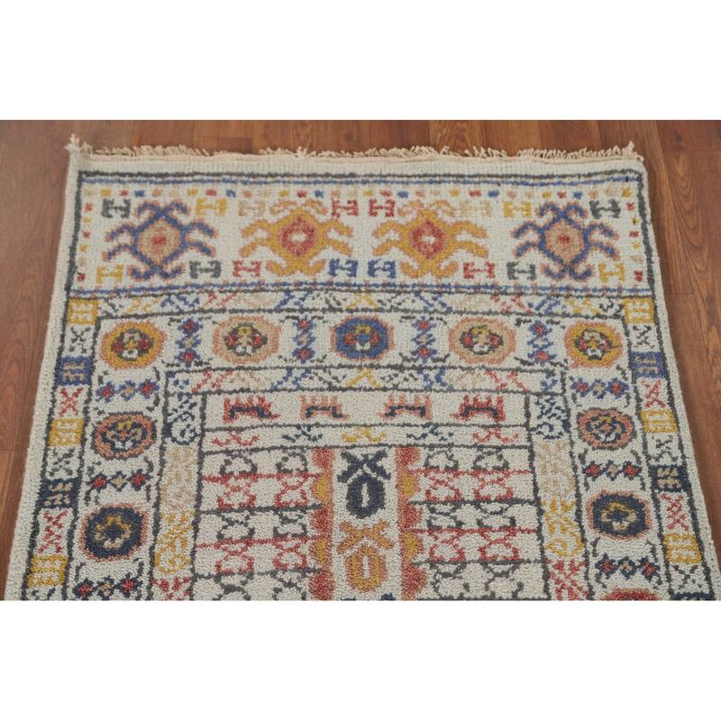 Geometric Khotan Oriental Runner Rug Hand-Knotted Wool Carpet - 2'6" x 8'0"