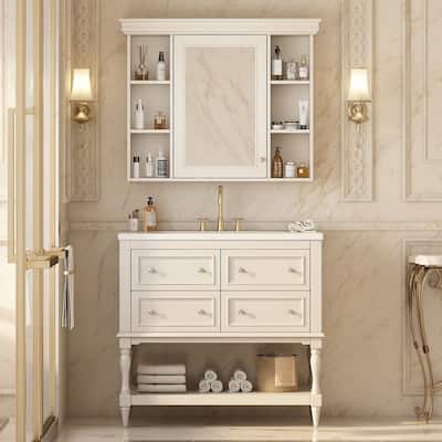 36'' Elegant Bathroom Vanity with Medicine Cabinet, Adjustable Shelf, 4 Drawers