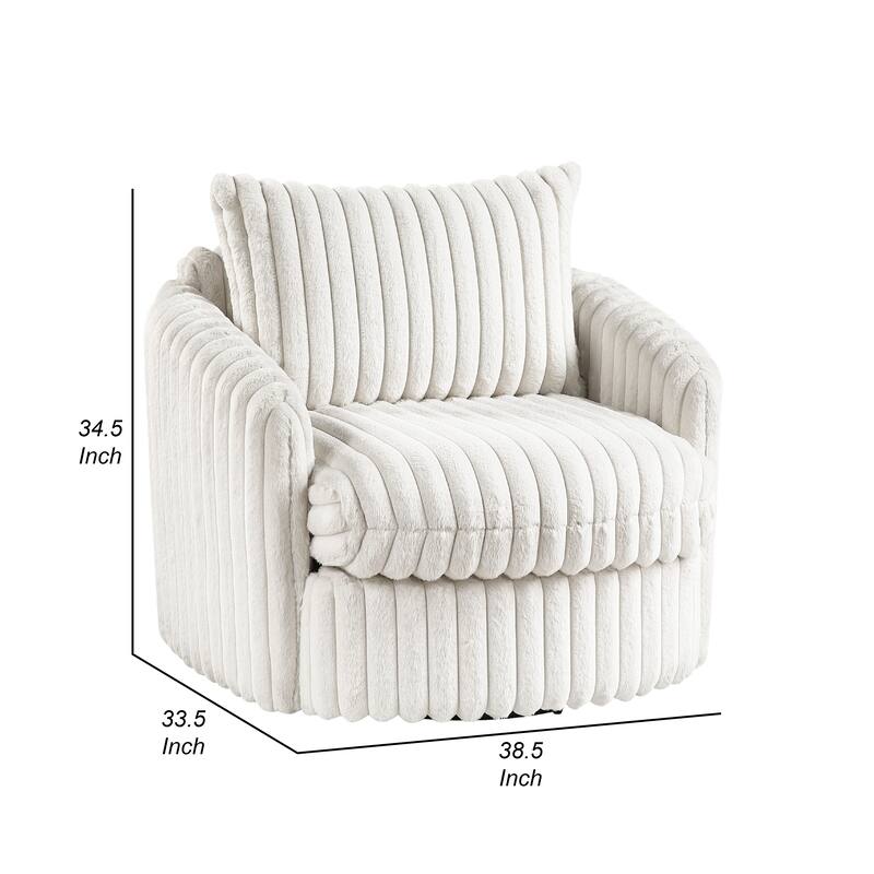 Goro Round Swivel Accent Chair, 39 Inch, Beige Corduroy, Solid Wood