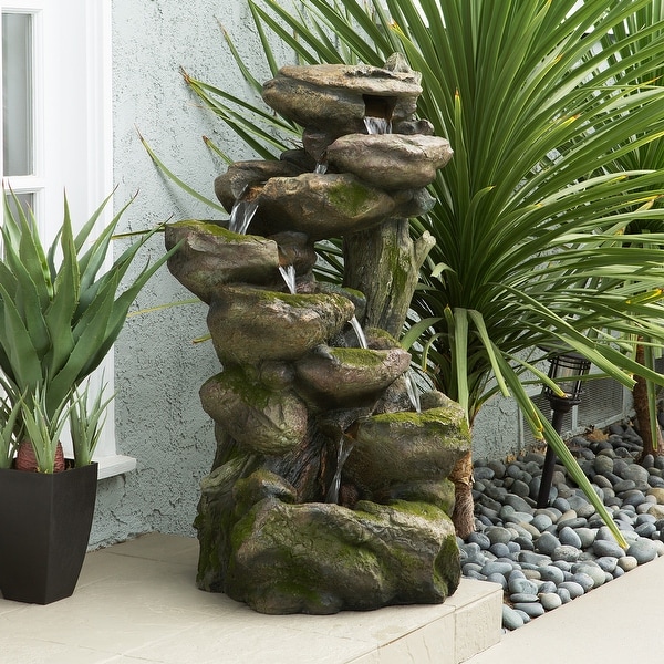 Alpine Corporation 39 Tall Indoor Outdoor Multi Tier Waterfall Rock Fountain with LED Lights On Sale Bed Bath Beyond 30833622