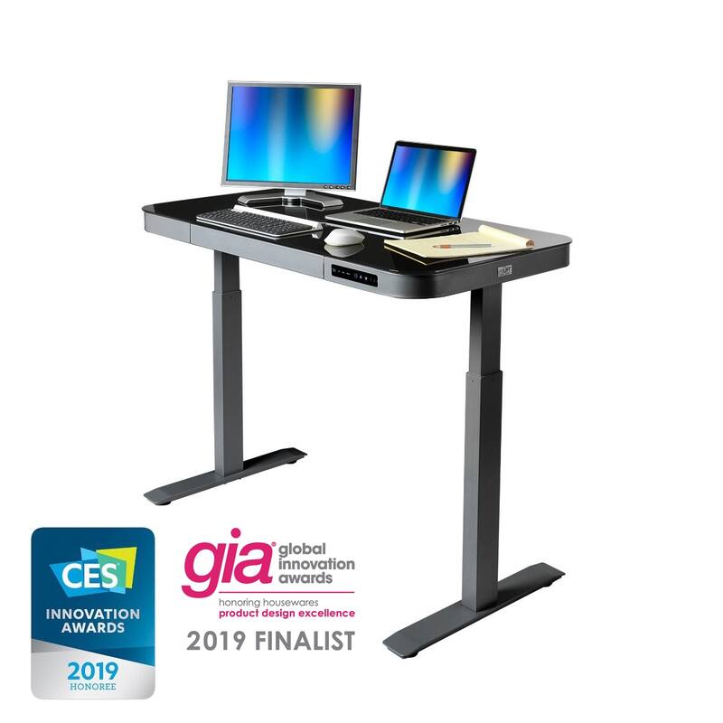 AIRLIFT 47.5 in Tempered Glass Electric Standing Desk Top Dual 2.4A USB Charging Port Height Adjustable to 47.5 in H